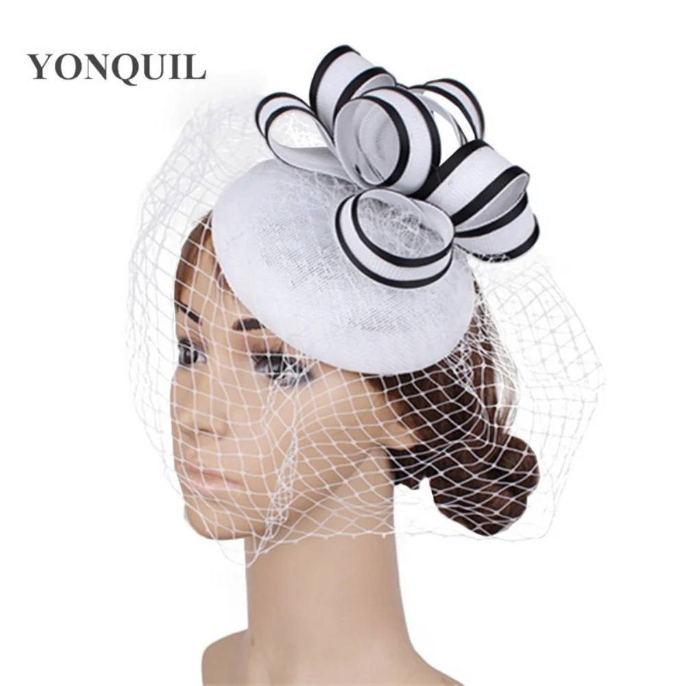Elegant Bride Wedding Headband Hair Clip Fascinator Hat for women with Veil Chapeau Hair Accessories Cocktail Headwear