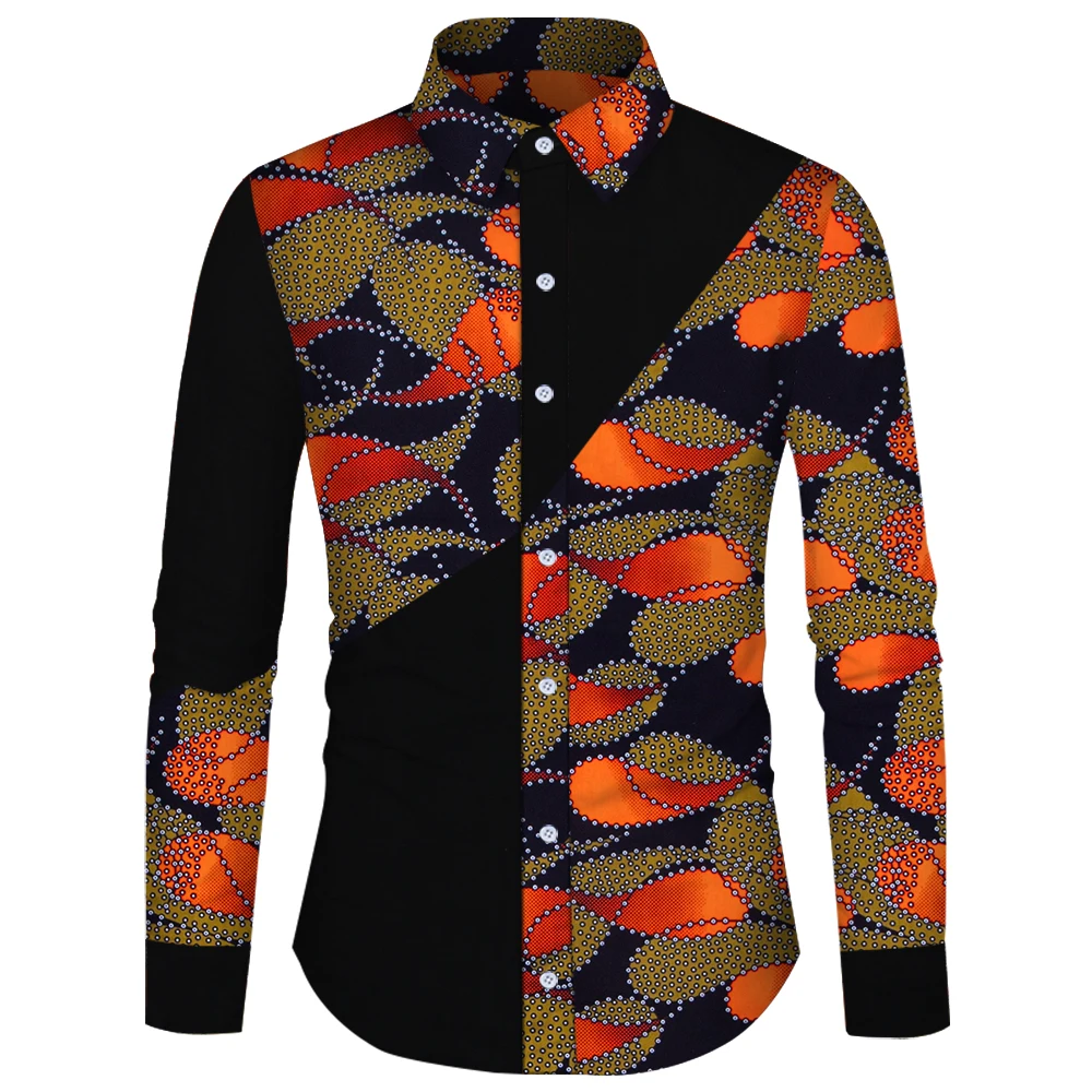 Ankara African Slim Fit Shirt Men Bazin Riche Splicing Shirts Blazer Dashiki African Print Formal Dress Shirt WYN188