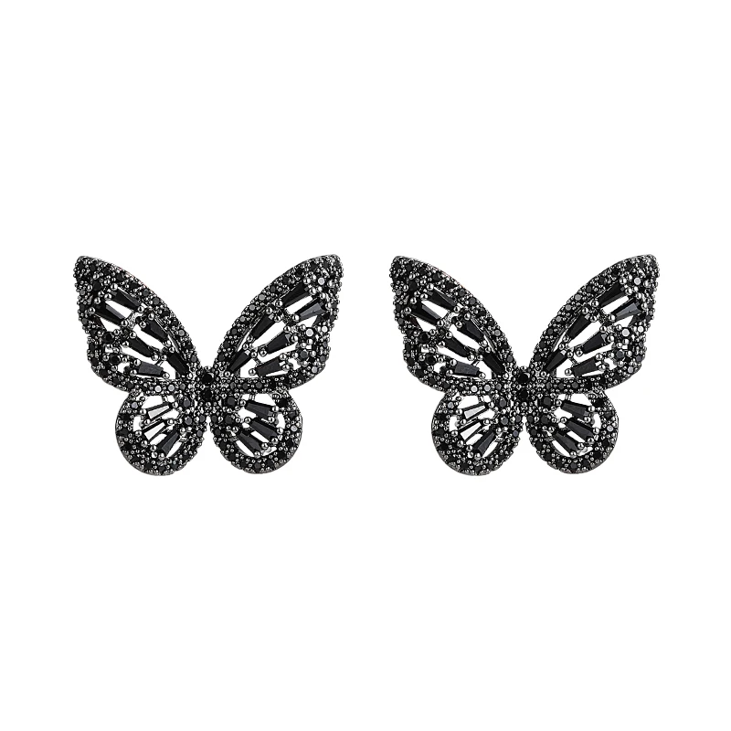 

Fashion crystal butterfly stud earrings women's retro light luxury niche exquisite elegant earrings