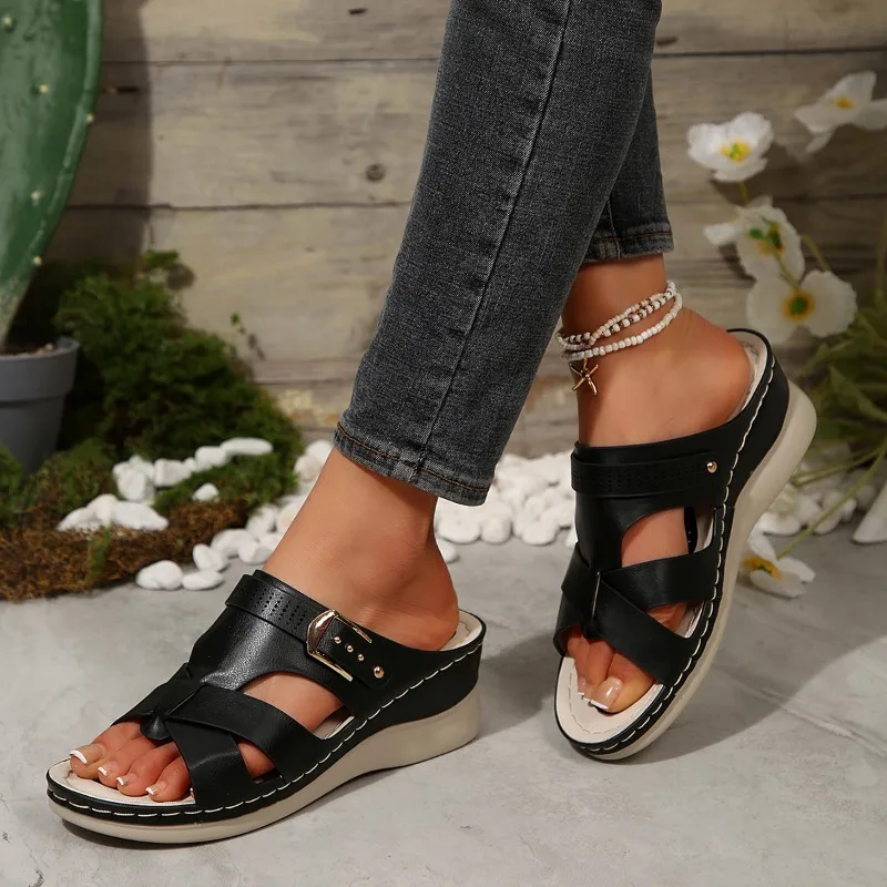 2026 الصيف النساء منصة النعال موضة ريترو أحذية الشاطئ عادية صنادل العظام اللمحة تو الراحة Sandalias De Mujer