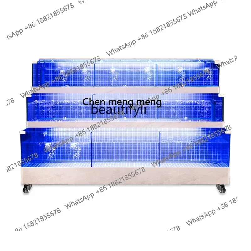 Customized hotel seafood fish tank Commercial mobile seafood pond Refrigeration integrated three-layer fish pond
