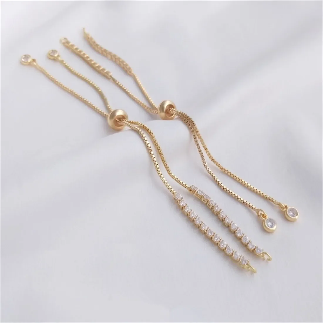 14K Gold-coated Zircon Chain Silica Gel Adjustment Bead Box Extension Chain Telescopic Universal Bracelet Diy Accessories B840