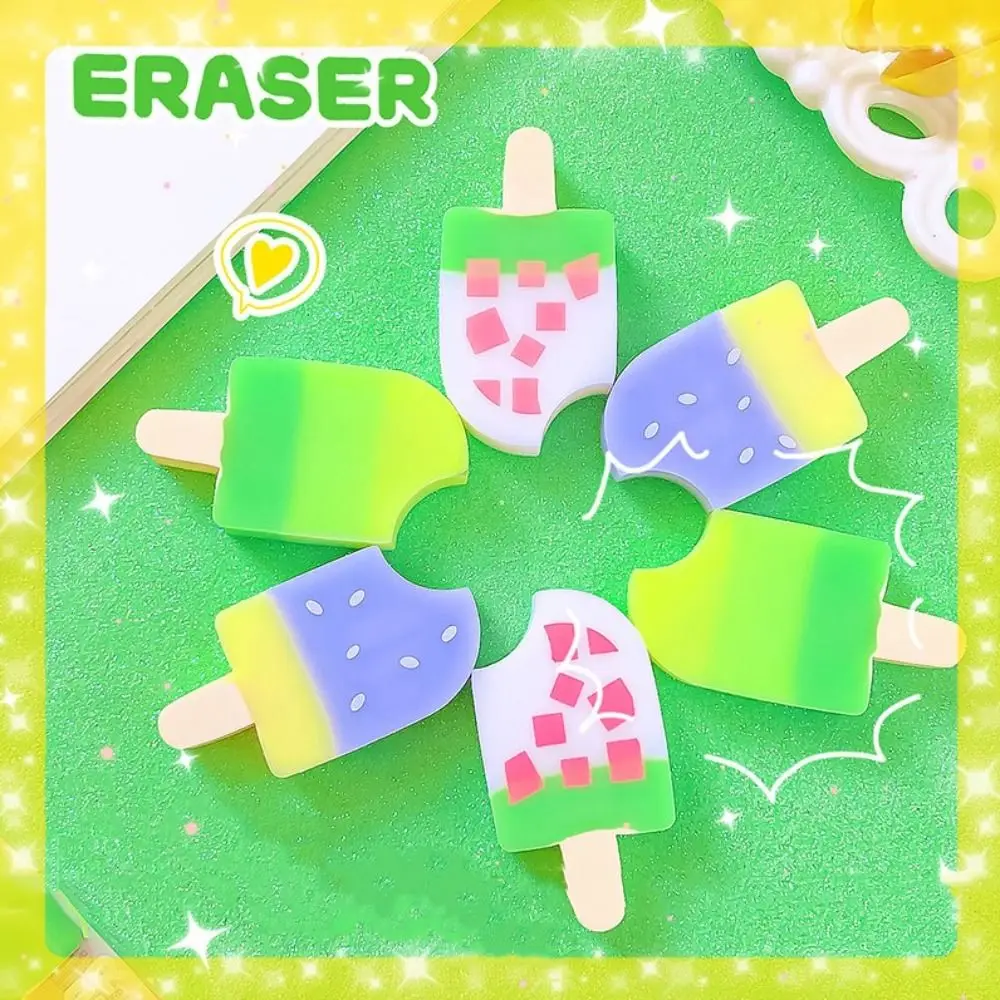 Traceless Cute Ice Cream Eraser Creative Lovely Popsicle Pencil Rubber Kawaii Novelty Wiping Eraser School Office