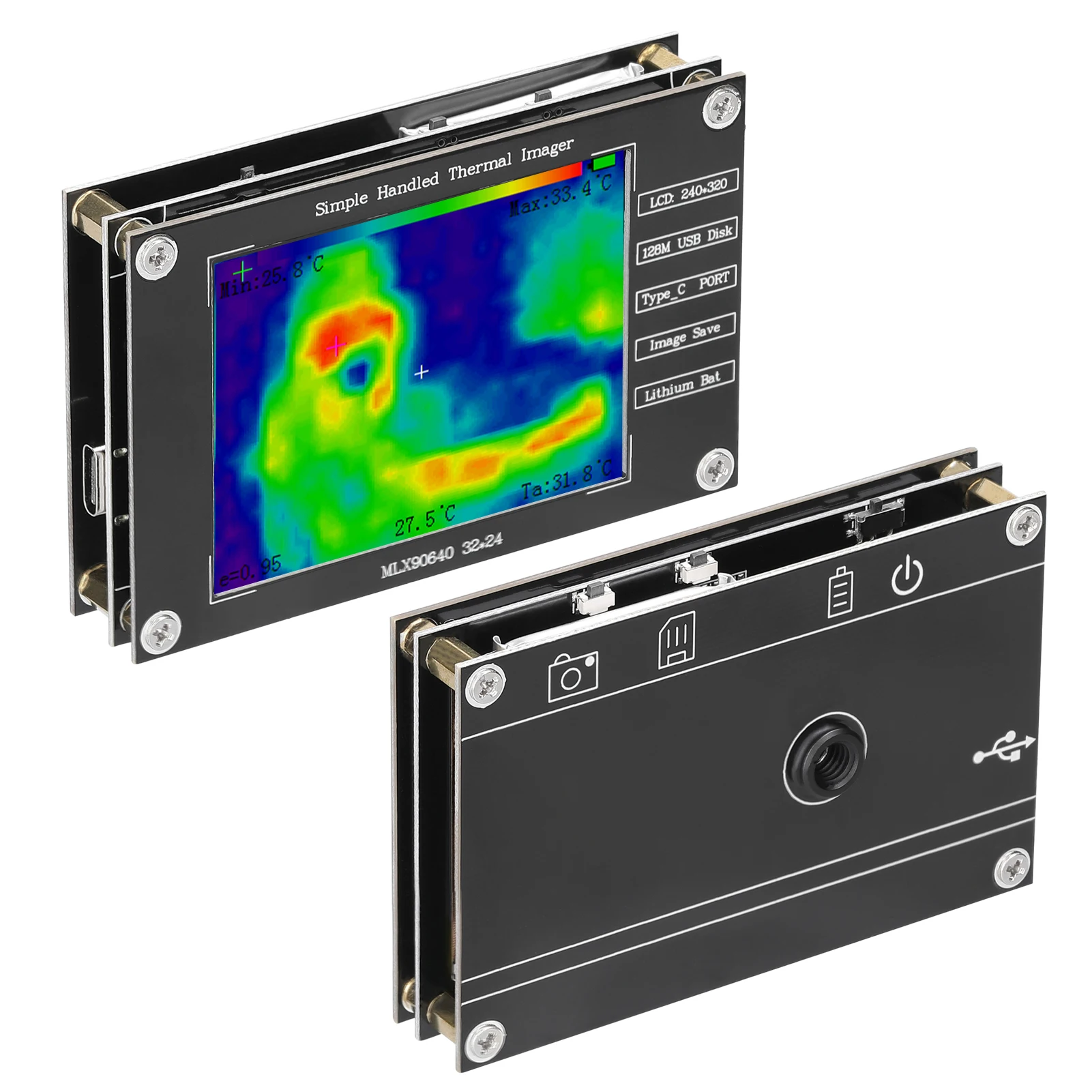 Portable Thermal Imager -40℃ to 300℃ Small Thermal Imaging Camera Support Maximum Minimum Center Temperature Measurement 2.8inch