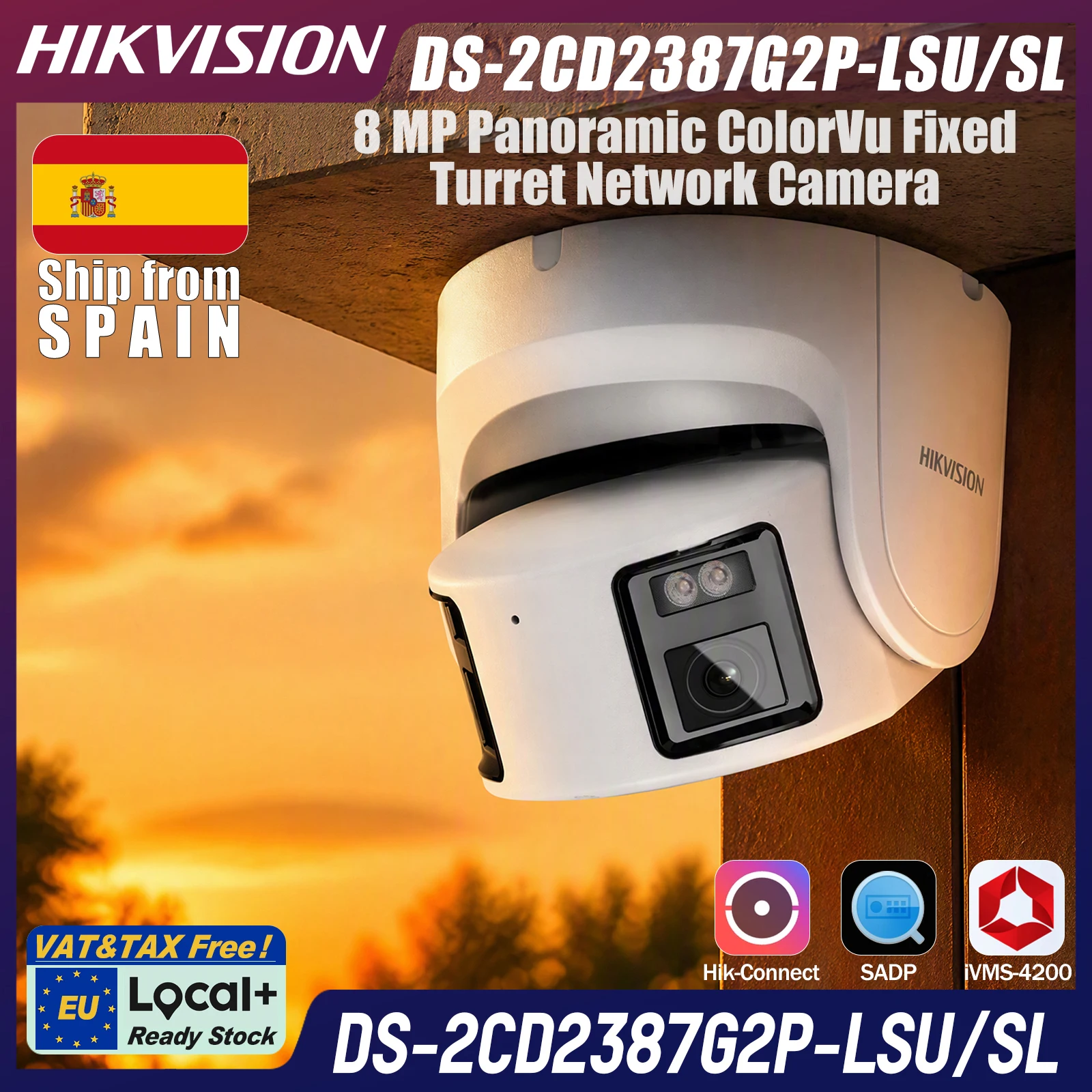 DS-2CD2387G2P-LSU/SL Hikvision Local+ telecamera turret fissa bianca 4mm 8MP Panoramic ColorVu, copertura 180°, 130dB WDR, luce bianca 30m, audio bidirezionale integrato, strobo bianco, PoE, IP67
