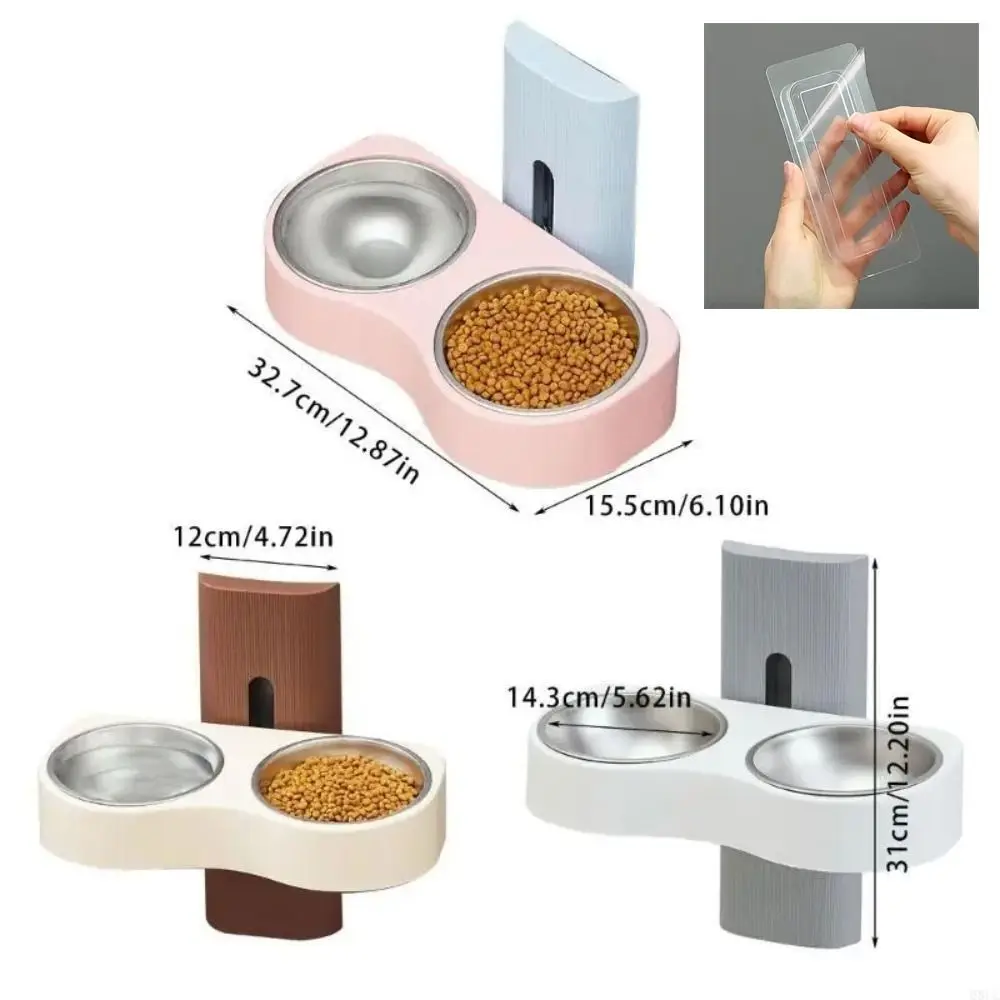 Wall Mounted Cats Watering Bowl Double Bowl Space Saving Dog Eatting Bowl Plastic Height Adjustable Pet Feeding Bowl