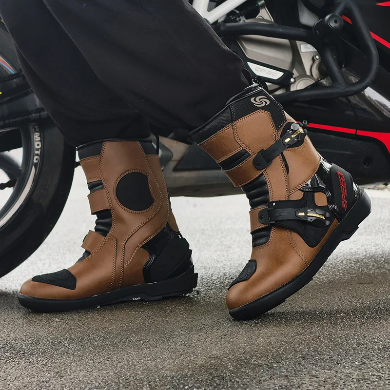 Men's Motorcycle Riding Boots Protective Motorbike Shoes Dual Buckle Ankle Support Comfortable Street Racing Riding Gear