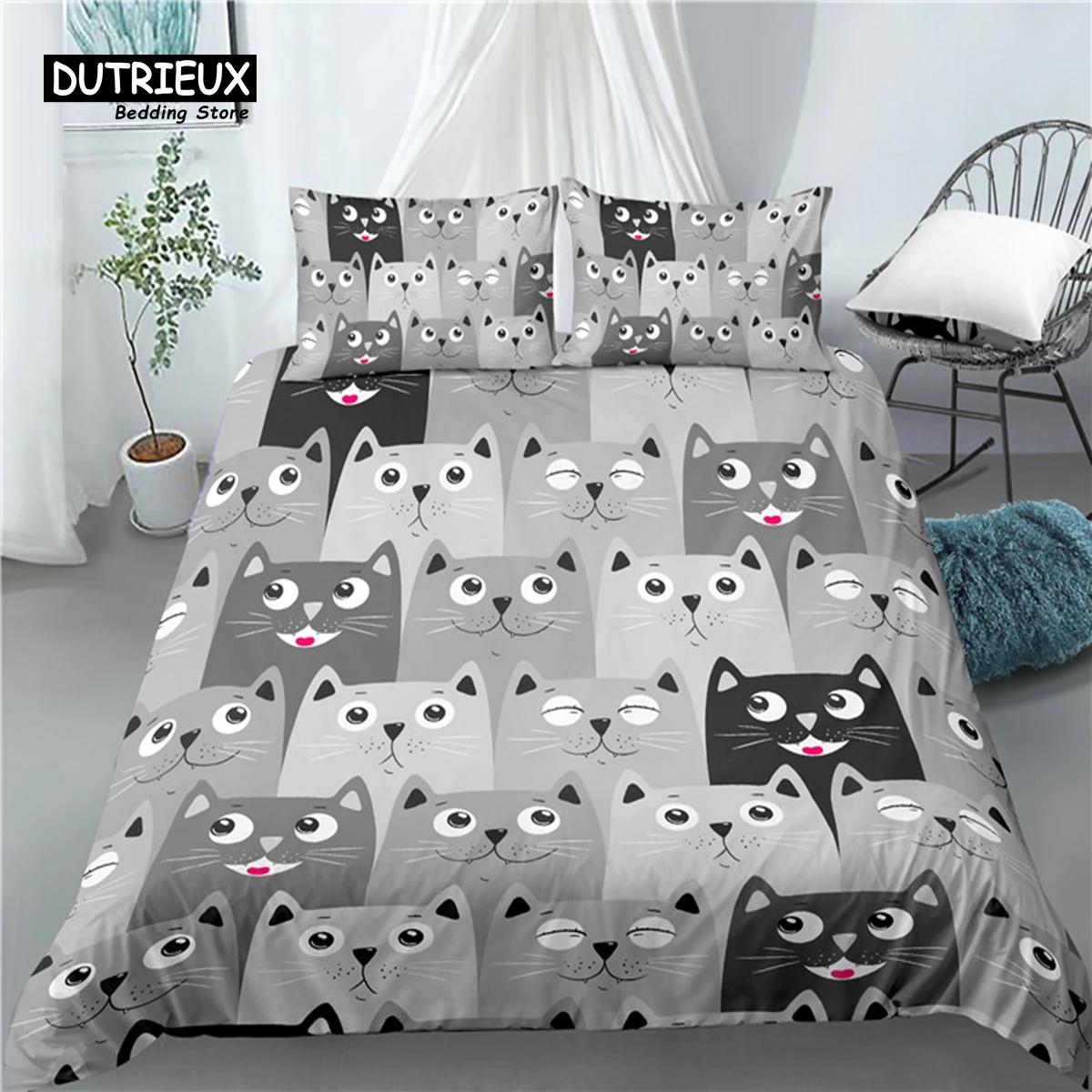 Home Living Luxury 3D Cartoon Cat Print 3Pcs Comfortable Duvet Cover PillowCase Bedding Sets Queen and King EU/US/AU Size