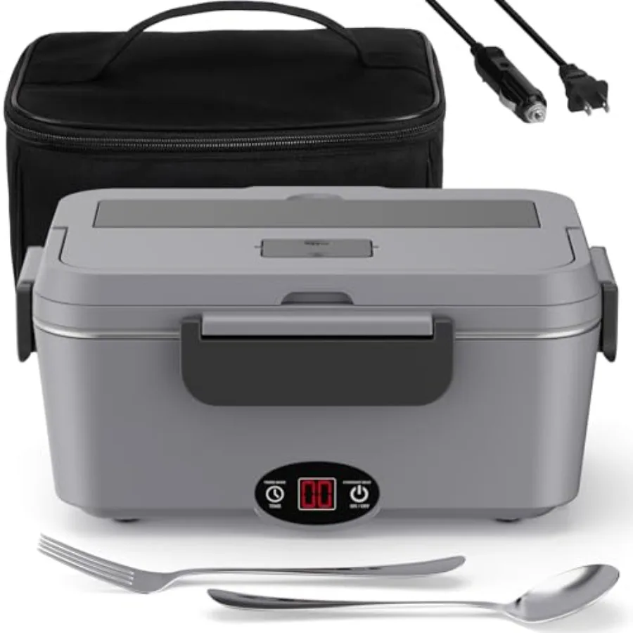 

Heated Lunch Box with Timer - 1.8L Electric Lunch Box for Adults 90W Fast Heating Portable Food Warmer for Men Auto-Shut Off Fo