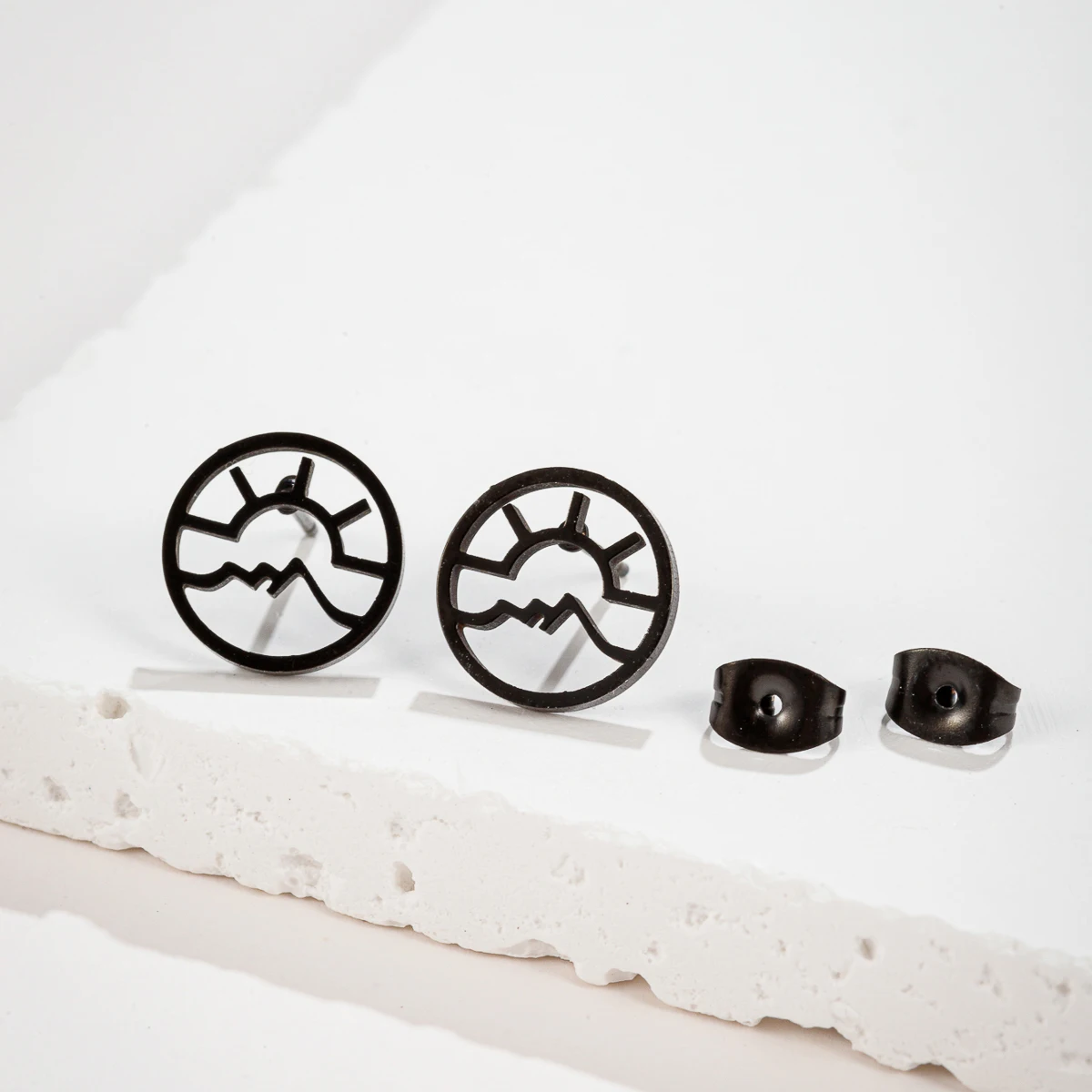 1 Pair Stainless Steel Ocean Wave Sun Rise  Stud Earrings For Women Jewelry Hollow Earrings Gift