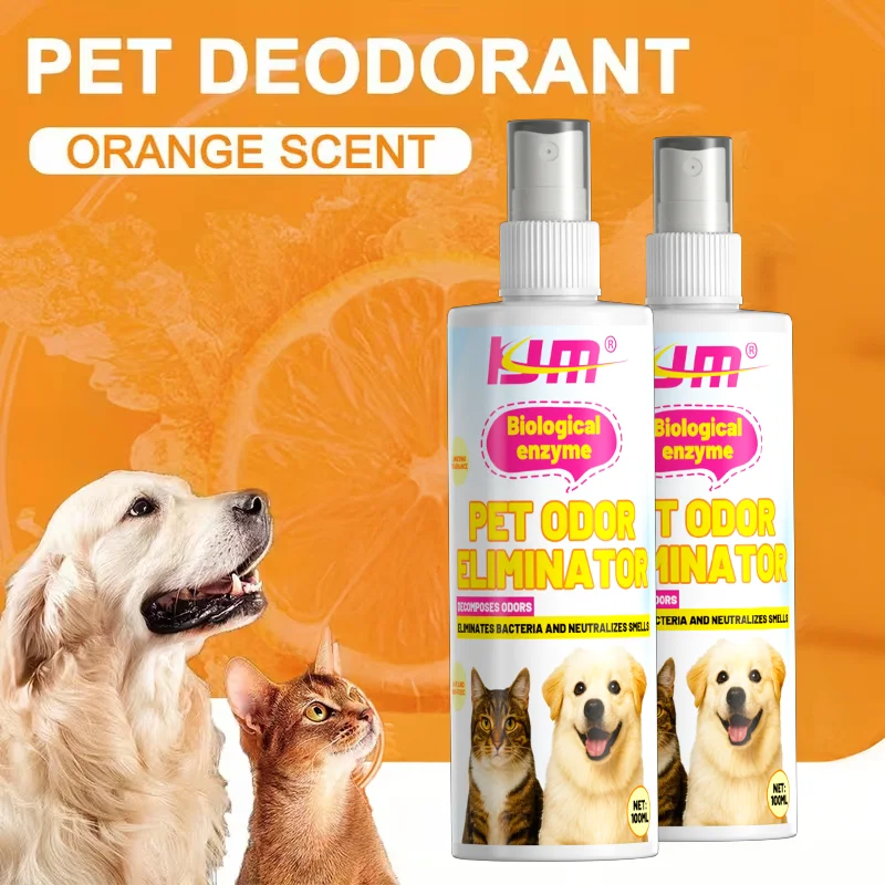 KJM Biological Enzyme Pet Deodorizer Spray - Natural Odor Eliminator, Bacteria Fighting, Orange Fragrance for Dogs and Cats
