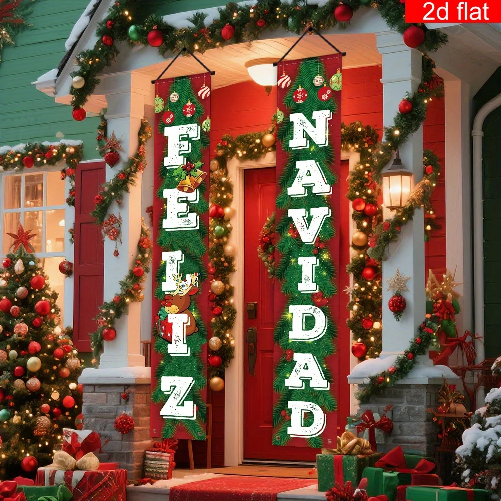VIKAMA1 لعيد الميلاد الاسباني، لافتة تحيات سعيدة، أجراس عيد الميلاد، تصميم فناء الشرفة، قماش معلق لتزيين الحفلات #2