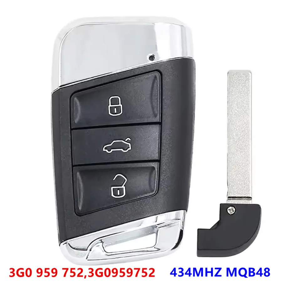 

KEYECU Replacement MQB Keyless Smart Remote Key 434Mhz with ID48 Chip for Volkswagen Passat B8 Arteon 2015-2019 3G0 959 752