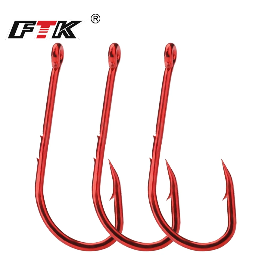 FTK High Carbon Steel Fishing Hook Double Barb Red 1/0#-4/0#50pcs 1#-10#100pcs  Fishhook Baitholder Hook Carp Fishing