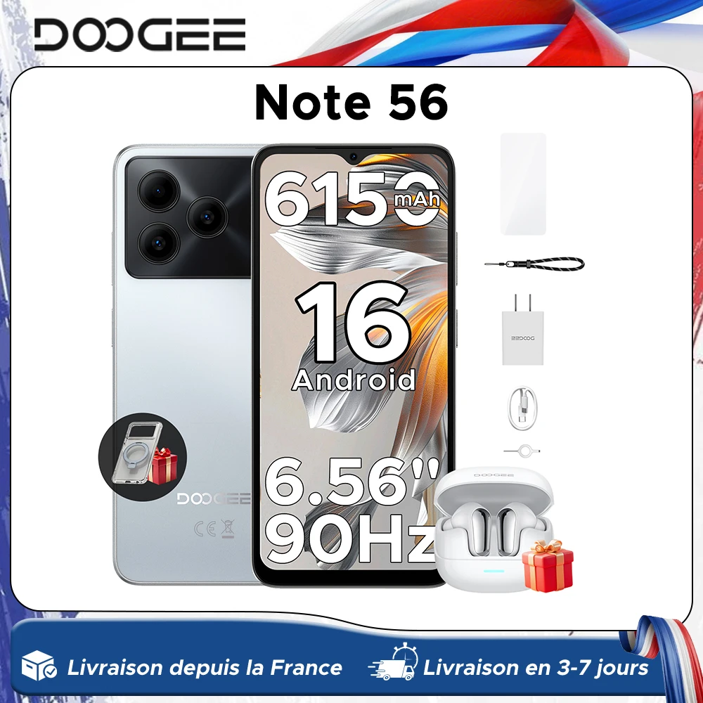 Globale versie DOOGEE Note 56 Smartphone Android 16 6150mAh Grote Batterij 6.56” Scherm 24GB 64GB 8MP Camera Mobiele Telefoon