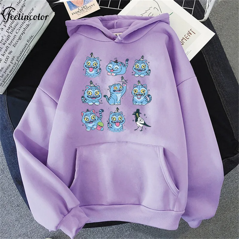 Kpop Demon Hunters Pattern Hoodie Oversized Loose Lavender Huntrix Pullover Casual Fashion Streetwear Harajuku Unisex Clothing