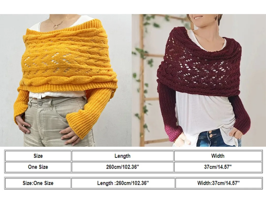 Autumn Winter Women's Knitted Shawl with Sleeves Scarf Outdoor Comfortable Warm Soft Hollow Top Fashion Joker Shawl