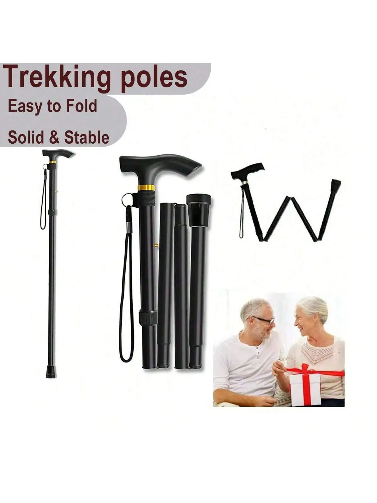 Teleskop-Krücke für den Außenbereich, Wanderstock, Aluminiumlegierung, Metall, klappbare Gehstockkrücken, geeignet für ältere Menschen