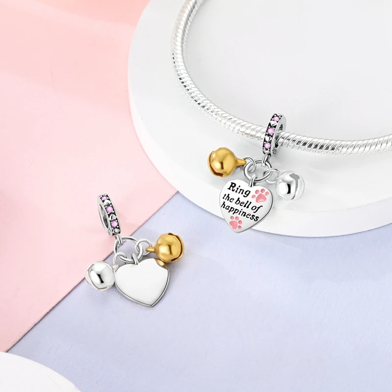 925 Sterling Silver Bell Charms Beads Dangle Fit 3mm Original Bracelet DIY Women Birthday Party Jewelry