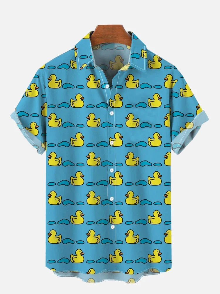 

Unisex Men's Cosplay Shirts 3D Prints Splicing Cartoon Cute Duck Printing Short Sleeve Shirt Fashion Hawaiian Shirts For Men