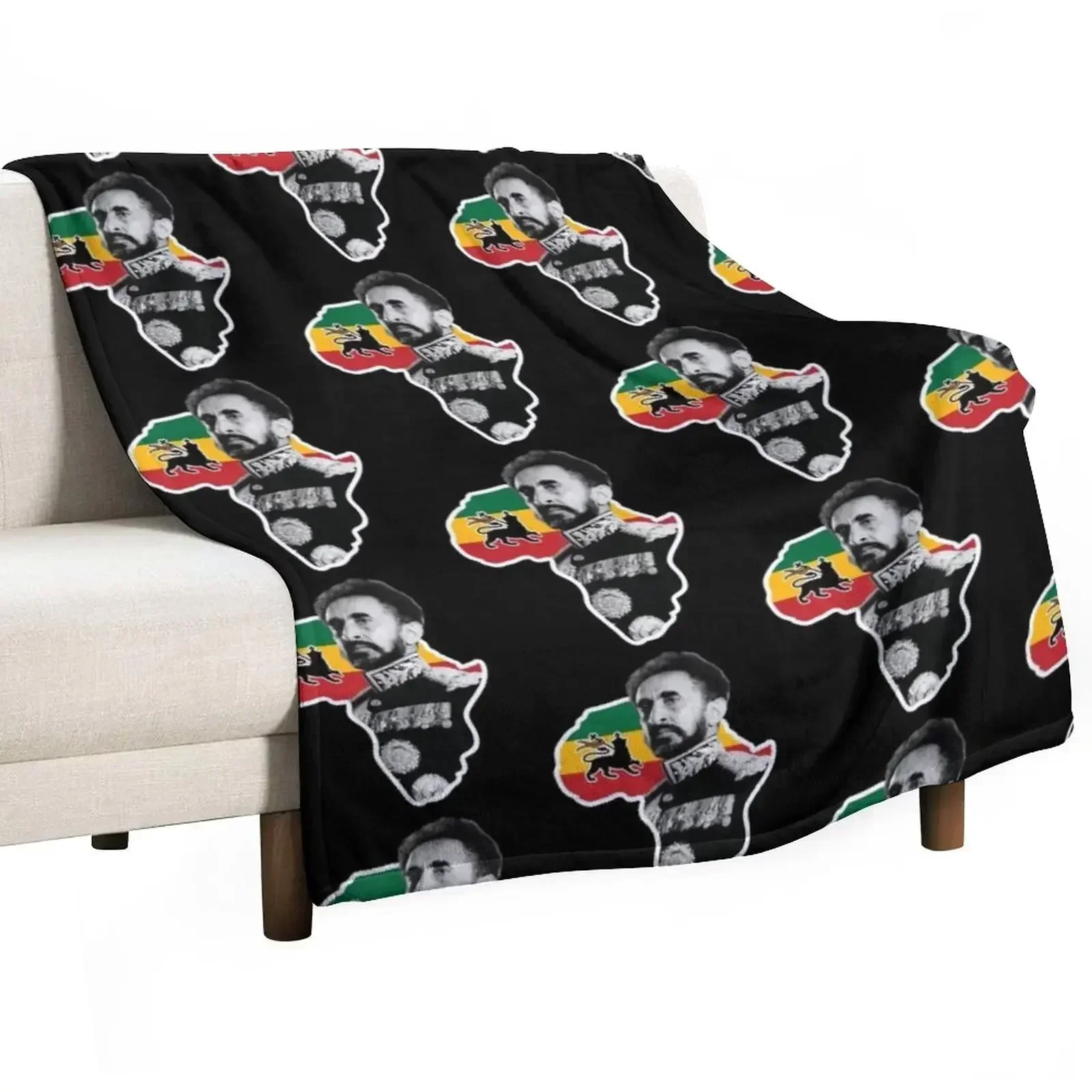 Haile Selassie I King of Kings with the African Map Throw Blanket Furry Tourist Blankets