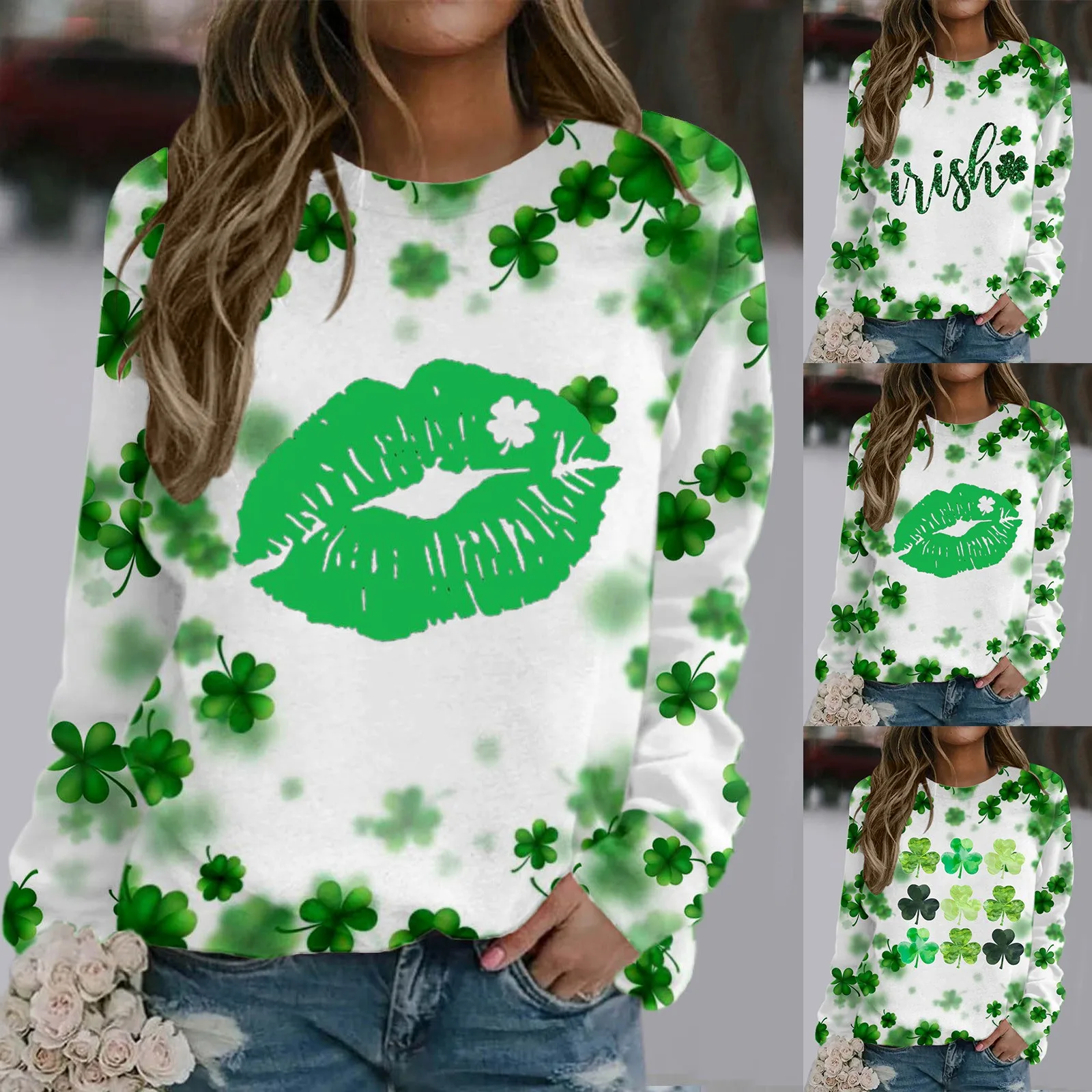 St. Patrick's Day Womens St Patricks Day Prints Long Sleeve O Neck T Shirt Top Graphic Green Carnival Festival