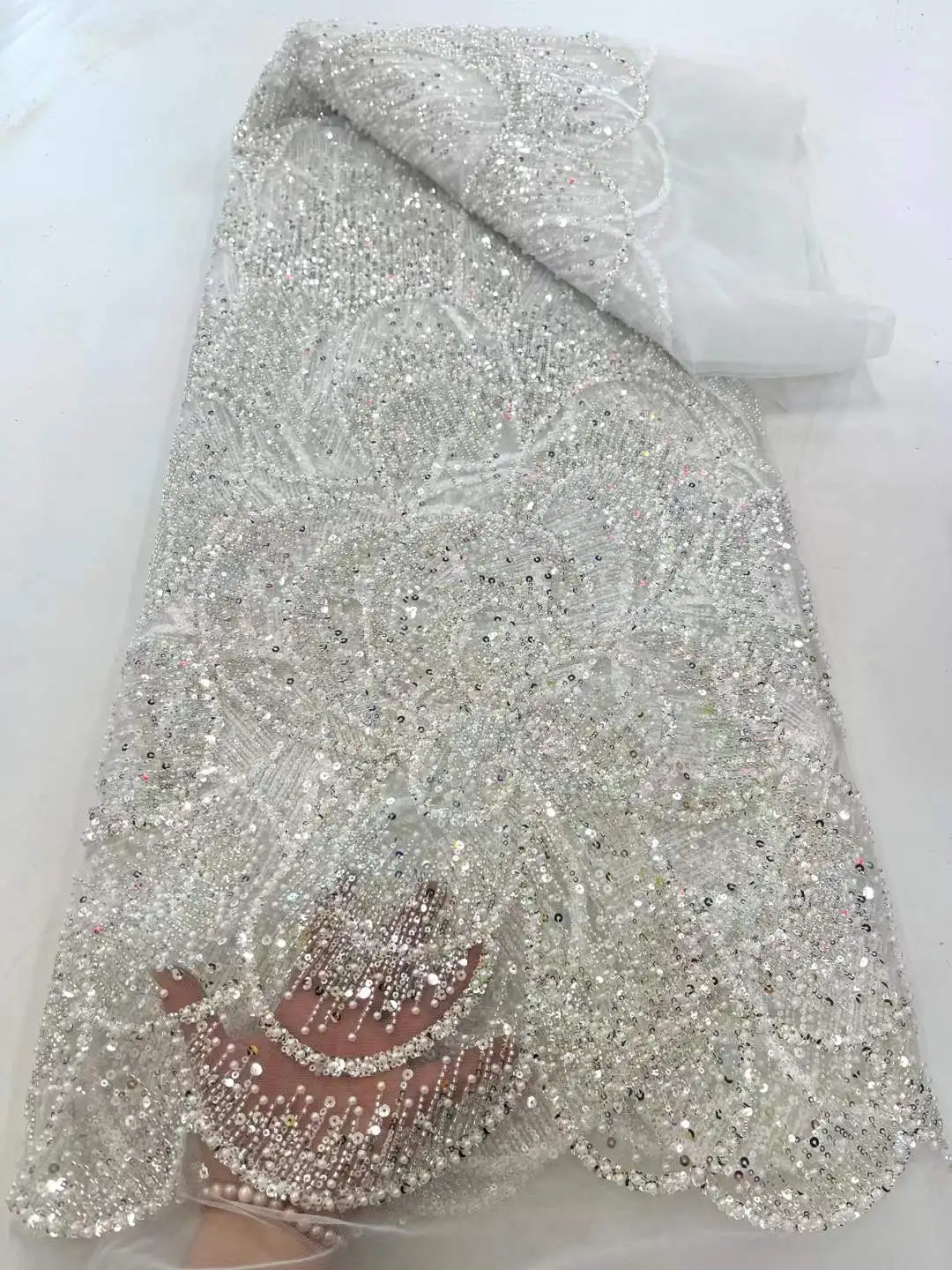 Tela de encaje de lentejuelas africanas, tela de encaje pesado francés con cuentas pesadas de alta calidad, Nigeria para vestido de fiesta nupcial