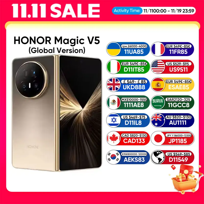 New Global Version HONOR Magic V5 5G Foldable SmartPhone 7.95'' OLED HDR 120Hz Screen Snapdragon 8 Elite 5820mAh Battery NFC eSIM
