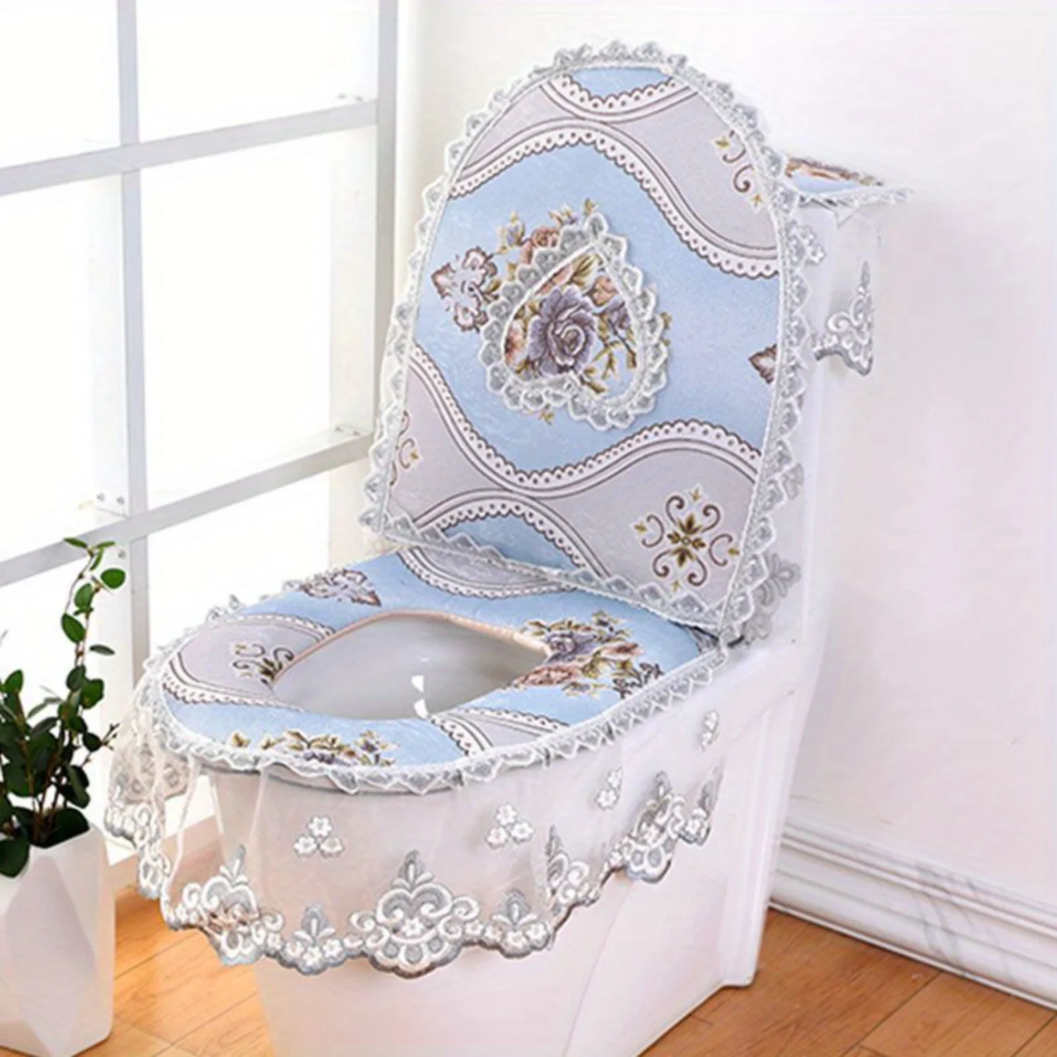 European Lace Toilet Seat Cushion & Cover, Winter U-Shaped Mat, Lid Water Tank Cover, Household Toilet Decor, Essential for Comf