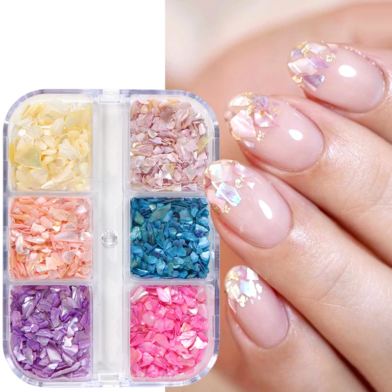 Pearlescent Abalone Shell Nail Glitter Flakes 3D Colorful Irregular Fragments  Stone Nail Art Decoration DIY Summer Manicure