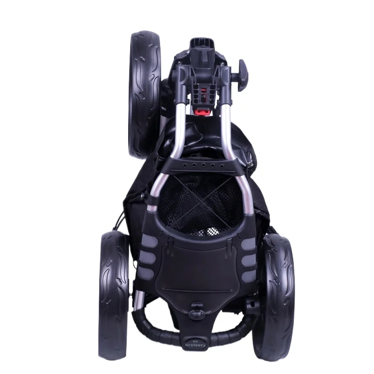 Golf bag trolley three-wheeled off-field cart foldable with multi-functional bench umbrella stand