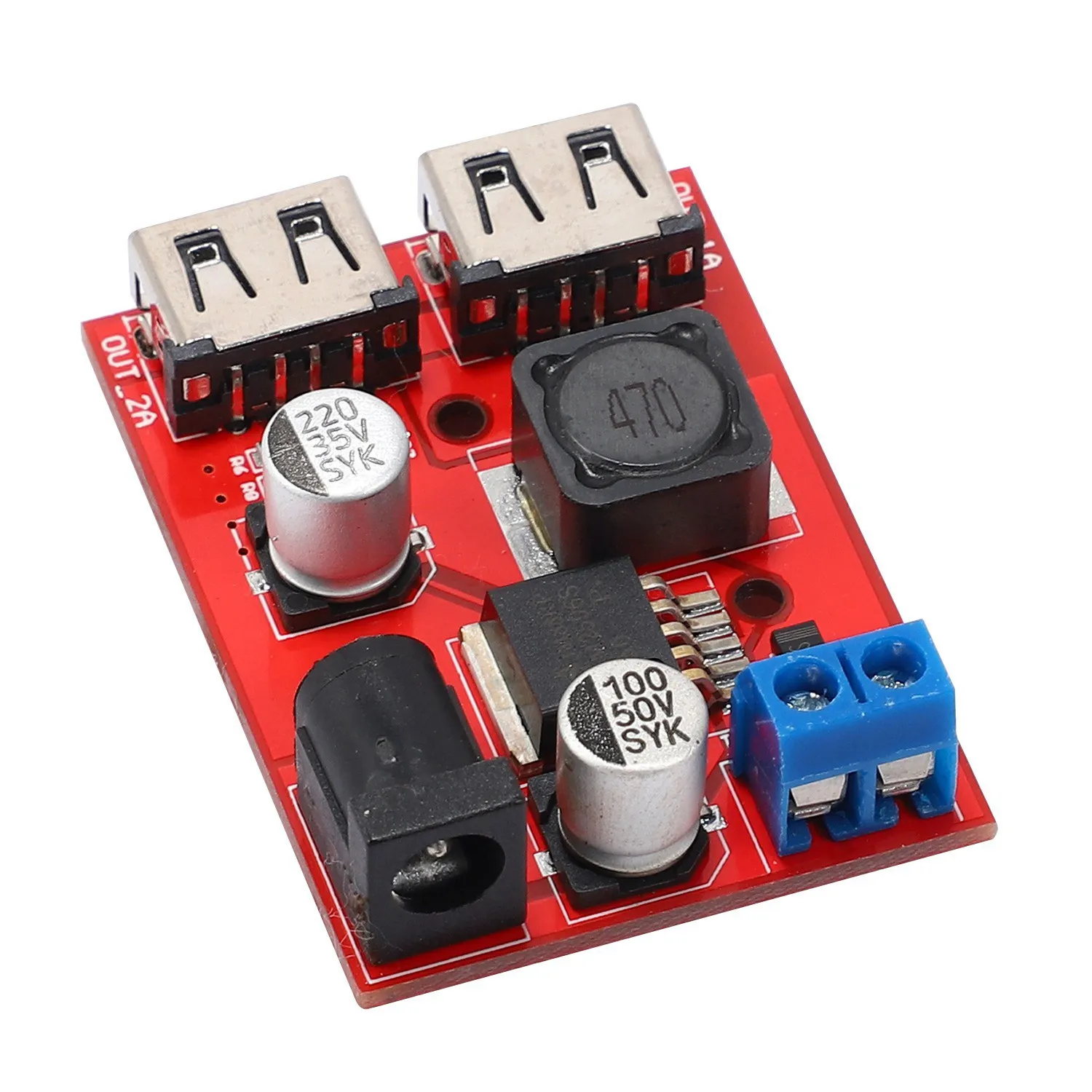 SCLS  LM2596S Dual USB DC-DC 9V 12V 24V 36V to 5V 3A Buck Converter Board Car Charger Solar Power Supply Module