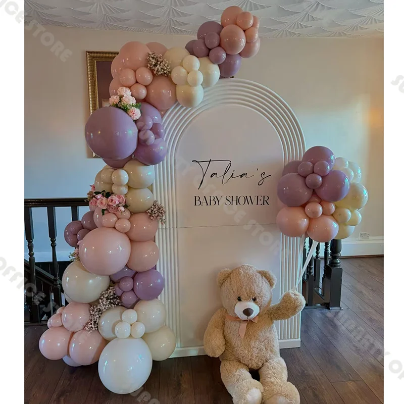 108pcs Baby Shower Balloons Arch Kit Pinkish Purple Dusk Pink Balloons Kids Birthday Gender Reveal Bride Wedding Party Decor