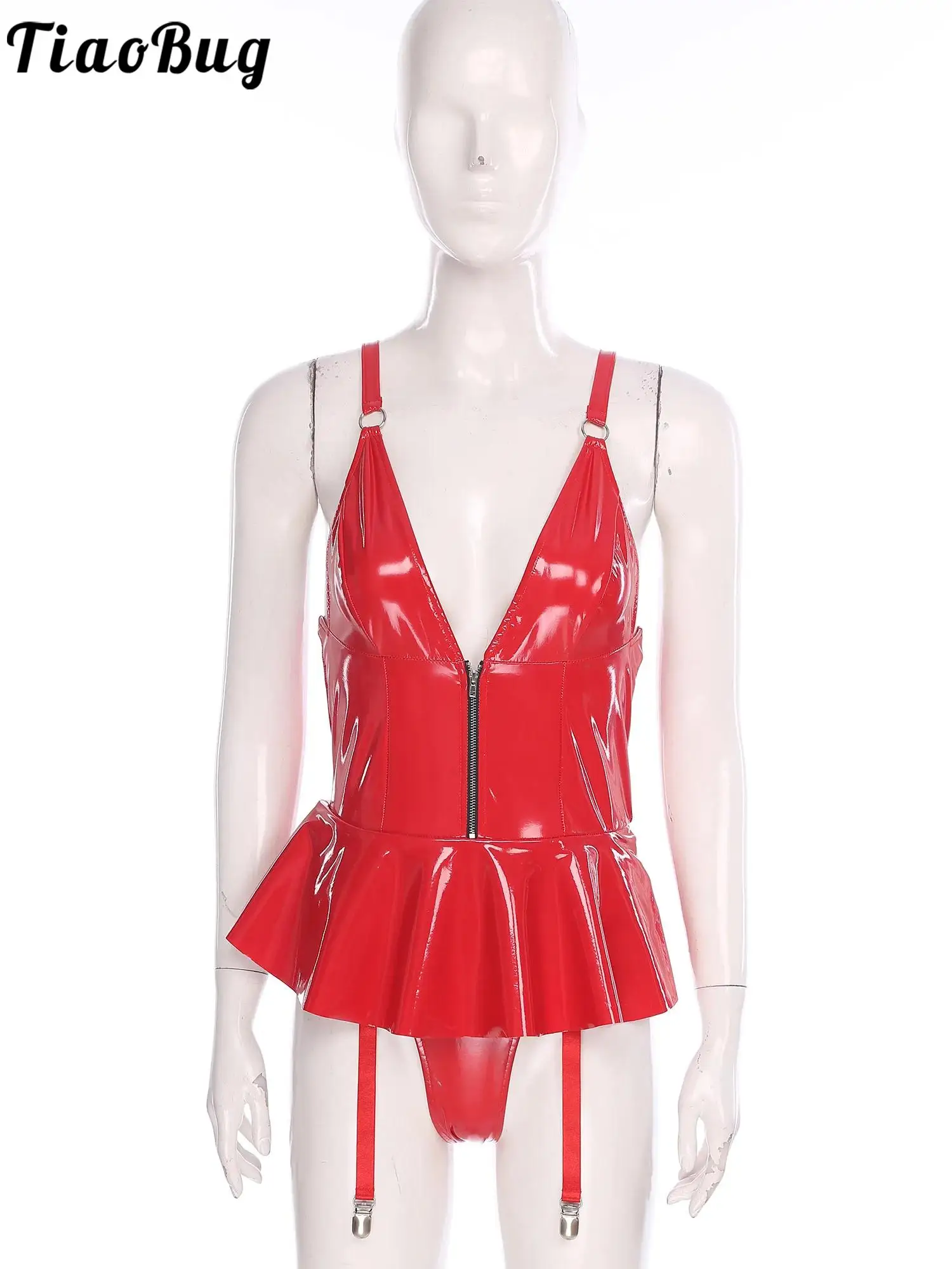 فستان نسائي بدون أكمام ذو مظهر رطب فستان كرنفال الهذيان للحفلات والنوادي من الخلف برباط علوي مدمج مع أربطة حبال