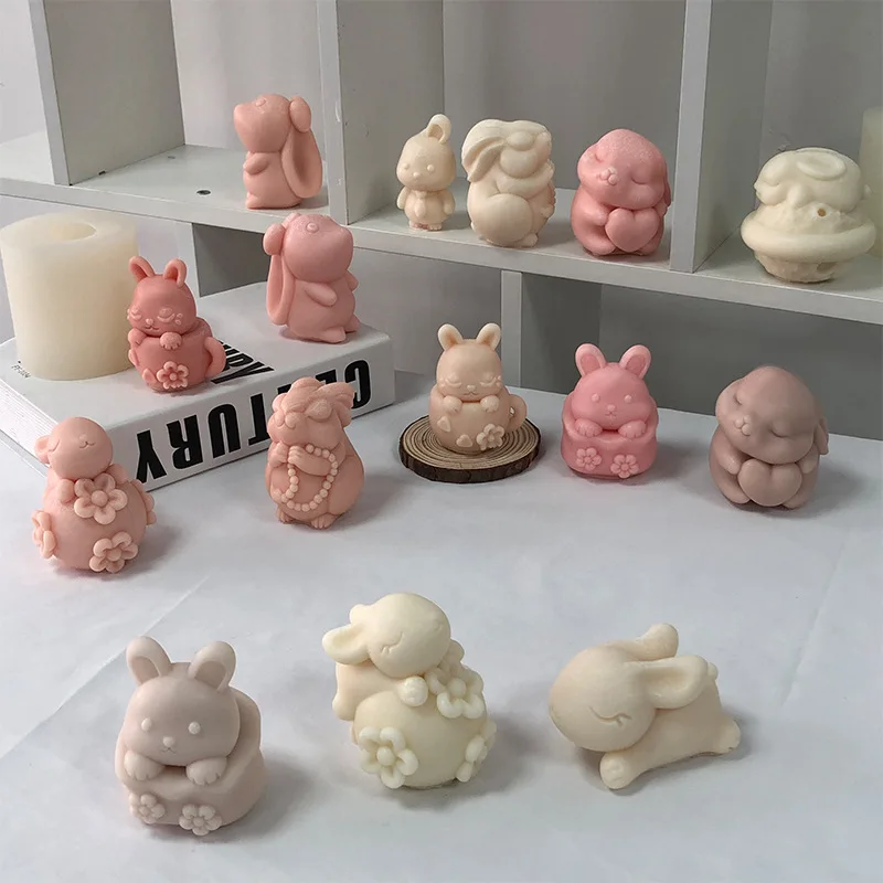 Multi-style Rabbit Silicone Candle Mold Easter Animal Cute Rabbit Aromatherapy Plaster Soap Resin Mould 3D Crafts Casting Tool