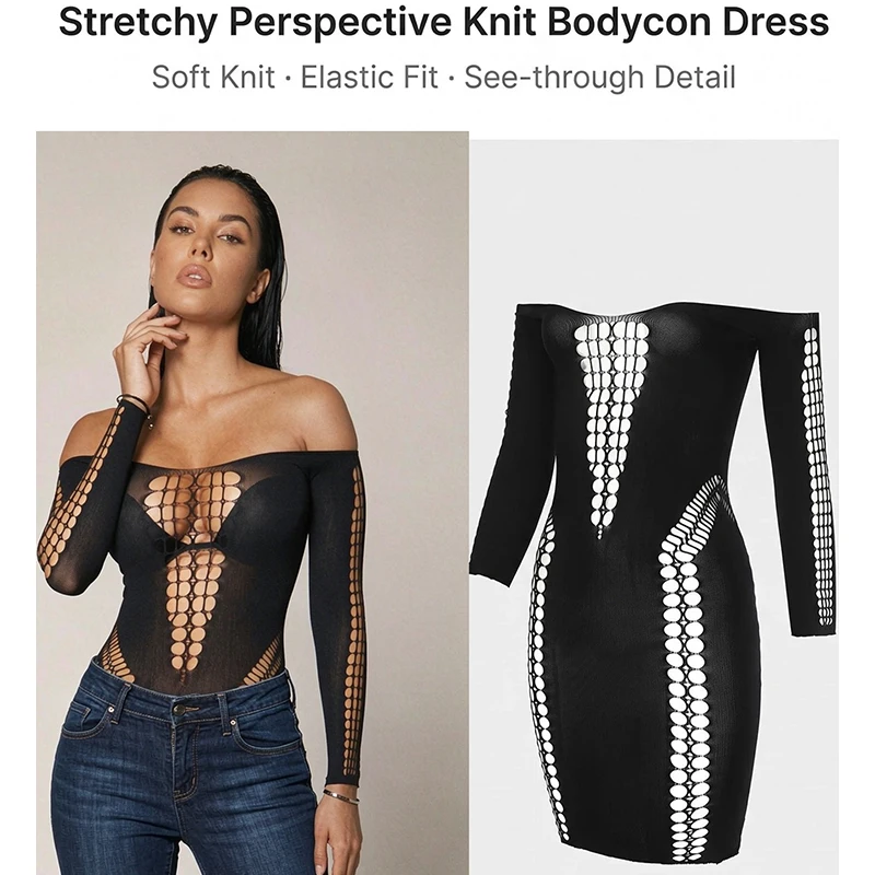 Hollow Out Fishnet Beach Cover Up Bodycon Dress, Sheer Mesh Festival Swimwear for Women Summer