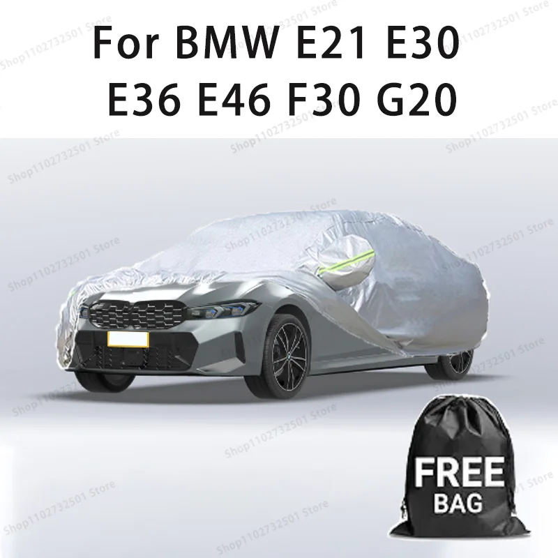 

For BMW E21 E30 E36 E46 F30 G20 Car Cover with Reflective Strip Dustproof UV Scratch-Resistant Sunscreen Protective cover