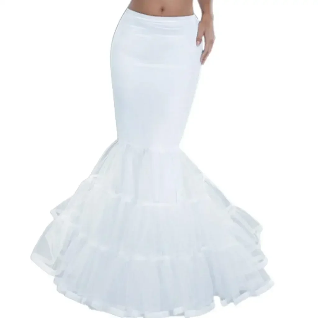 Women Layered Fishtail Petticoat Underskirt Hoopless Floor Length Tulle Crinoline Trumpet Slips for Wedding Bridal Dress