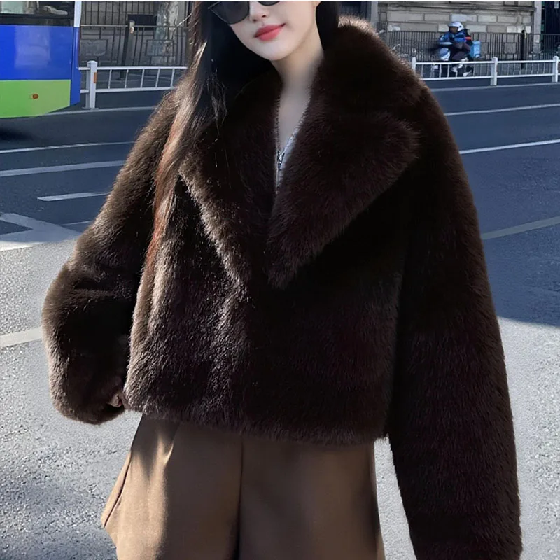 النمط الأوروبي والأمريكي 2025 شتاء موضة جديدة متعددة الاستخدامات بلون فو الفراء معطف قصير سترة #3