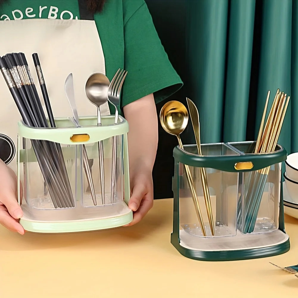 Kitchen Cutlery Organizer With Drain Hole  Compartments Chopsticks Spoon Fork Plastic  Holder Kitchen Accessories Chopsticks