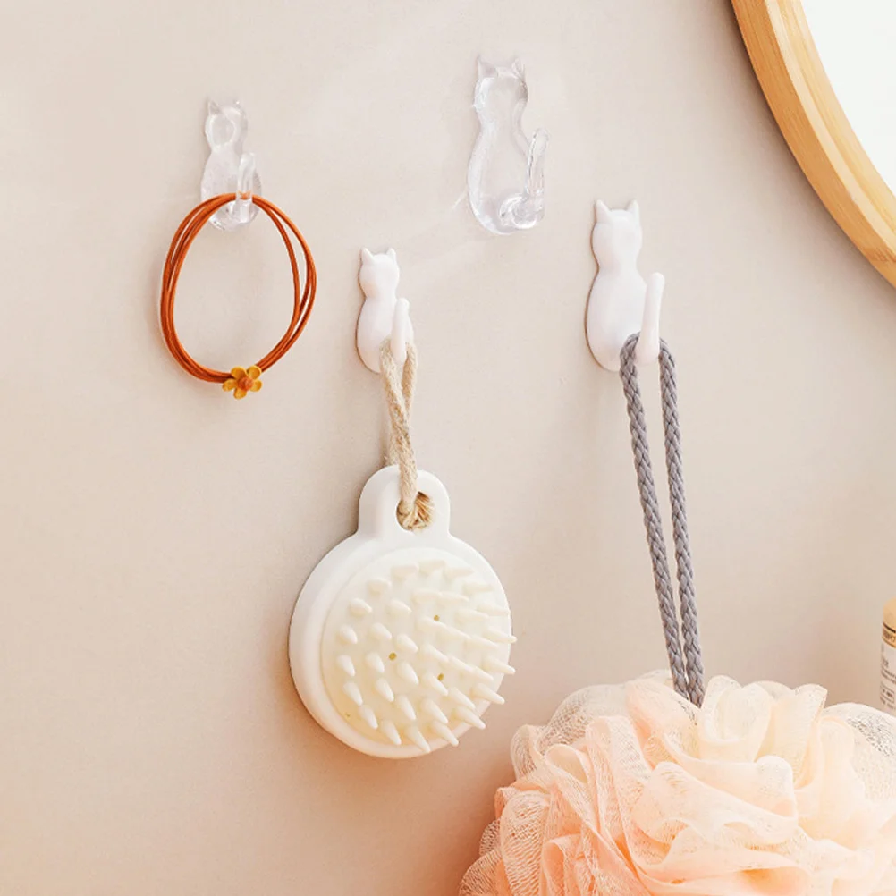 

4 PCS Cat Tail Hook Clothing Hooks Wall Storage Coat Holder Mounted Clothes Rack Cartoon Hanger Plastic up Hanging