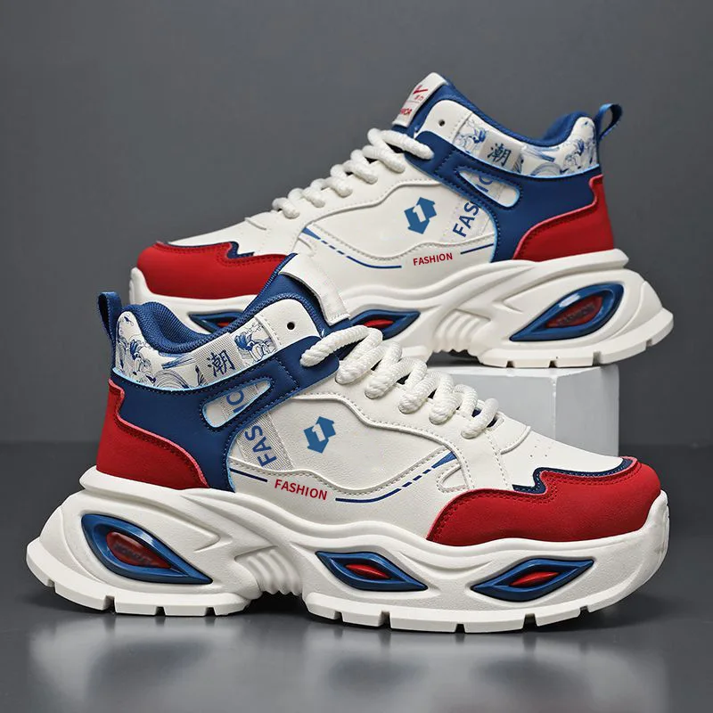 Men's High Top Chunky Platform Sneakers Retro Streetwear Thick Sole Casual Running Shoes Wear-resistant Sports Footwear