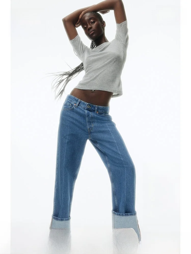 

Женские джинсы H&M, повседневные, модные, с 5 карманами, со средней посадкой, прямые, длинные брюки, удобные, из хлопкового материала