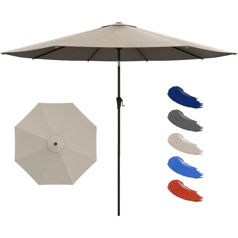 

10ft Outdoor Patio Umbrella, Heavy-Duty Round Market Umbrella with 8 Sturdy Ribs, Push Button Tilt and Crank for Garden,Deck