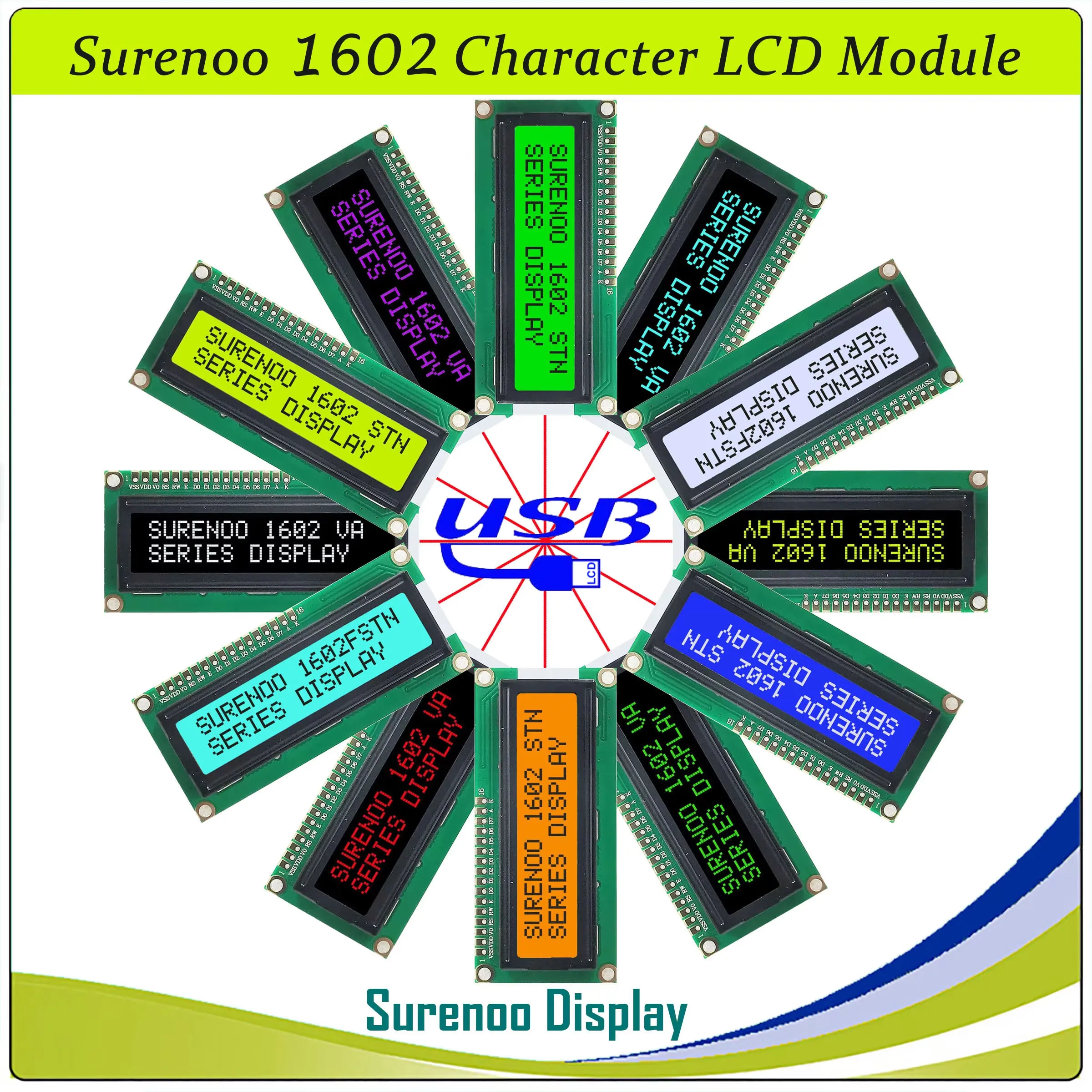 Moduł wyświetlacza LCD Surenoo LCD2USB USB 162 16X2 1602, panel ekranu LCD, kompatybilny z LCD Smartie i AIDA64 do samodzielnego montażu PC