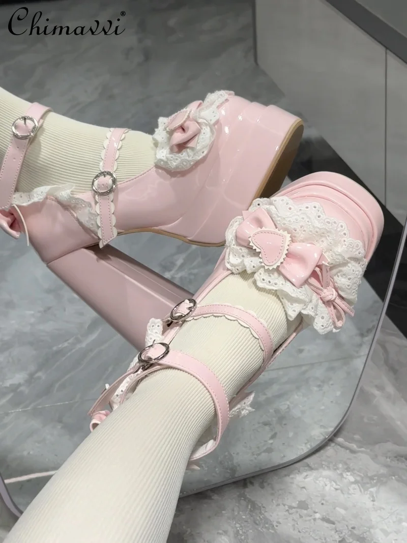 

Оригинальные туфли-лодочки на высоком каблуке в стиле Лолиты, осень 2023, новая мода, туфли-лодочки на высоком каблуке в стиле Лолиты с милым бантом для девочек