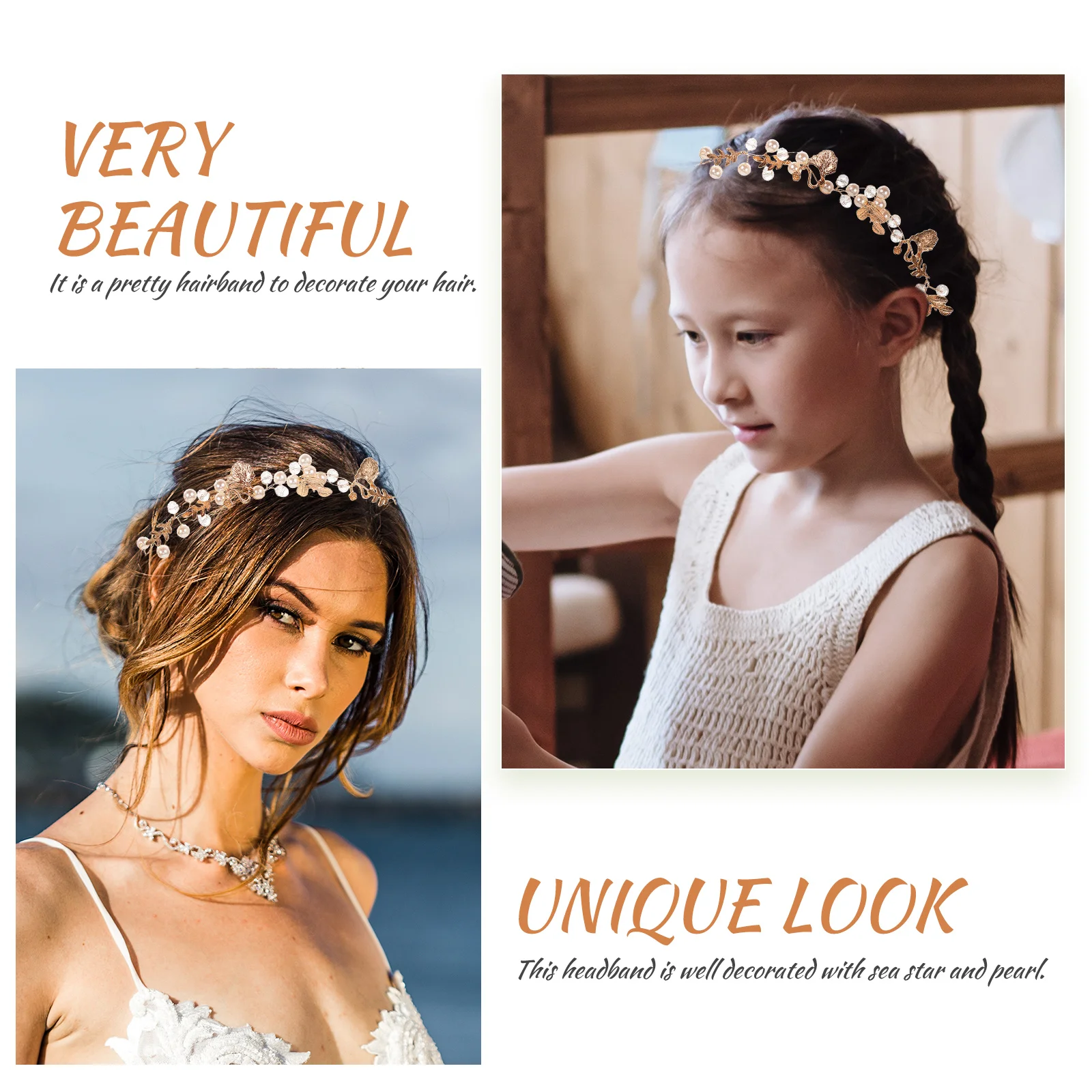 Women Headband Starfish Hair Accessories for Girls Decor Rhinestones Decorative Head-wear Golden Alloy Sea Hairband