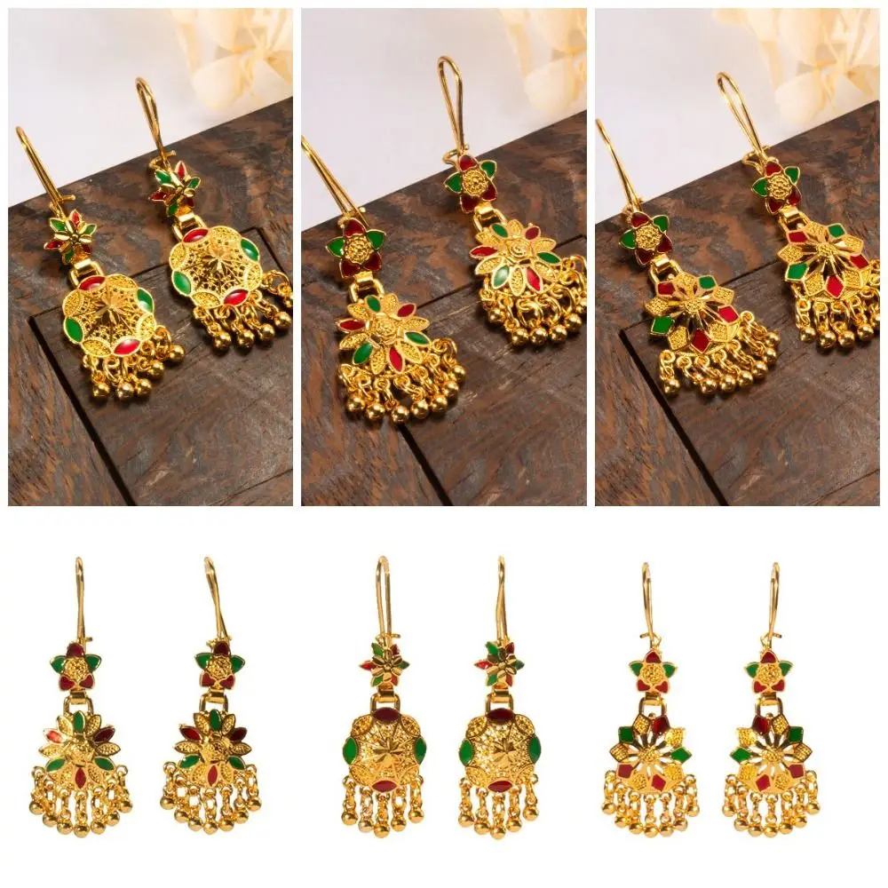 Luxury Tassle Drop Earrings Ethnic Style Gifts Gold Color Dangle Earring Brass Dubai India Style Dubai Jewelry Women