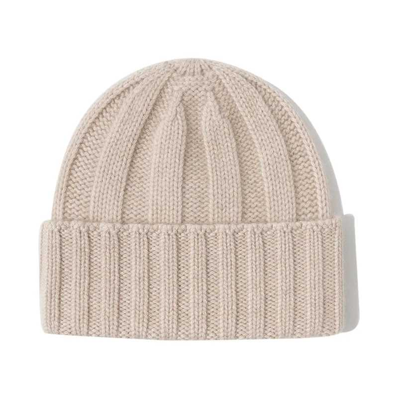 Textured Pure Cashmere Beanies Women Men Winter Wool Knitted Hat