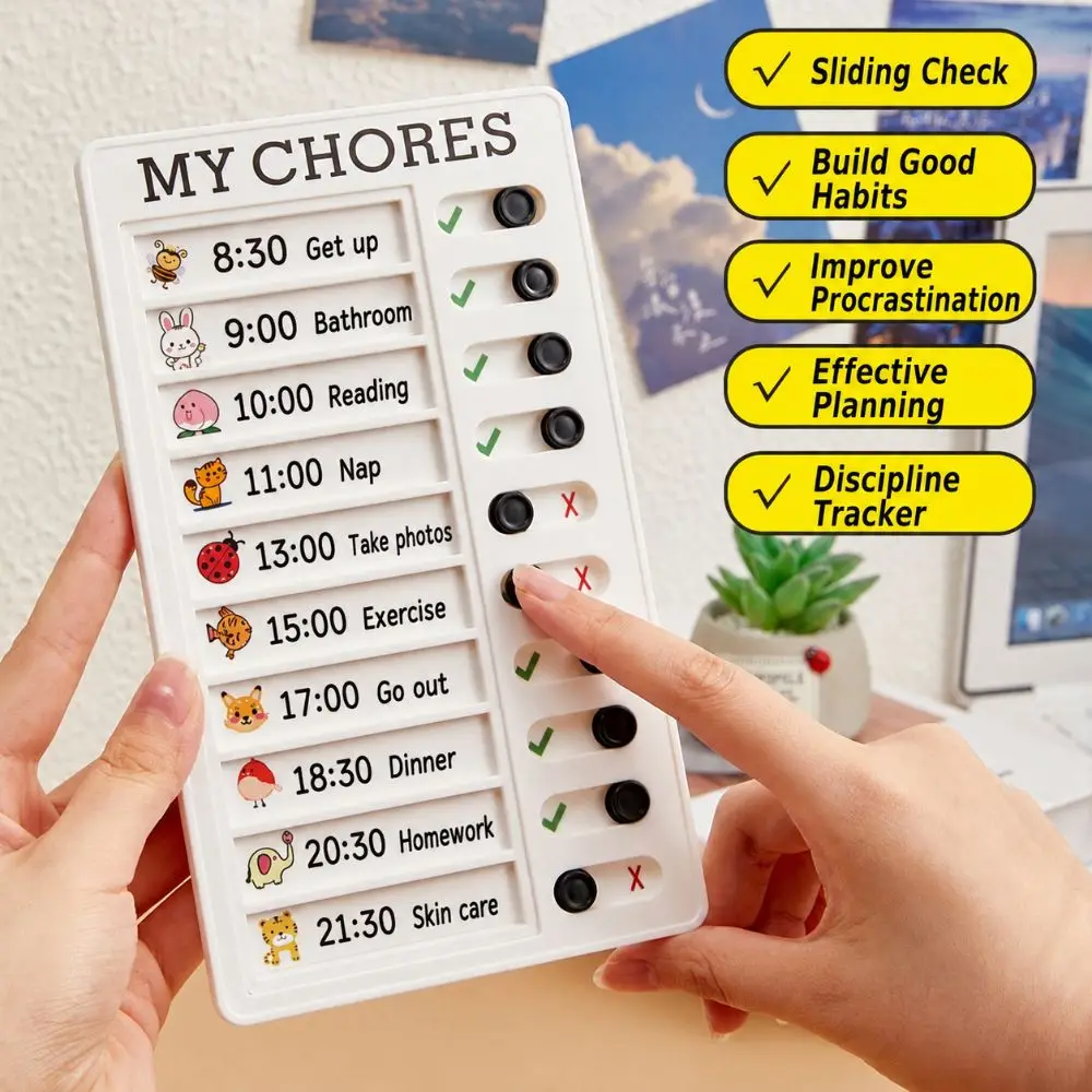Portable Plastic Chore Chart Reusable Sliding Type My Chores Checklist Board Erasable Task Tracker Planner Home Study